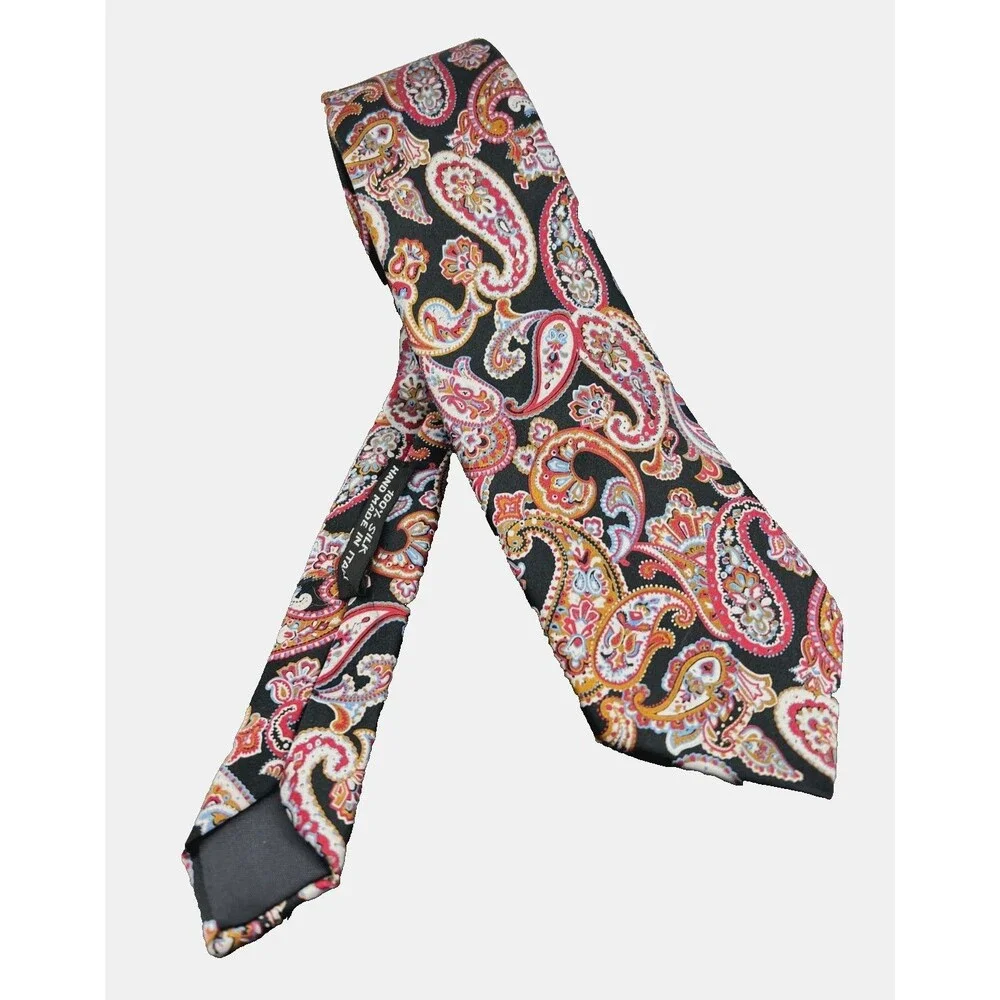 Vtg ALBERTA ZERRA 100% Silk Neck Tie Handmade ITALY Colorful Paisley 60